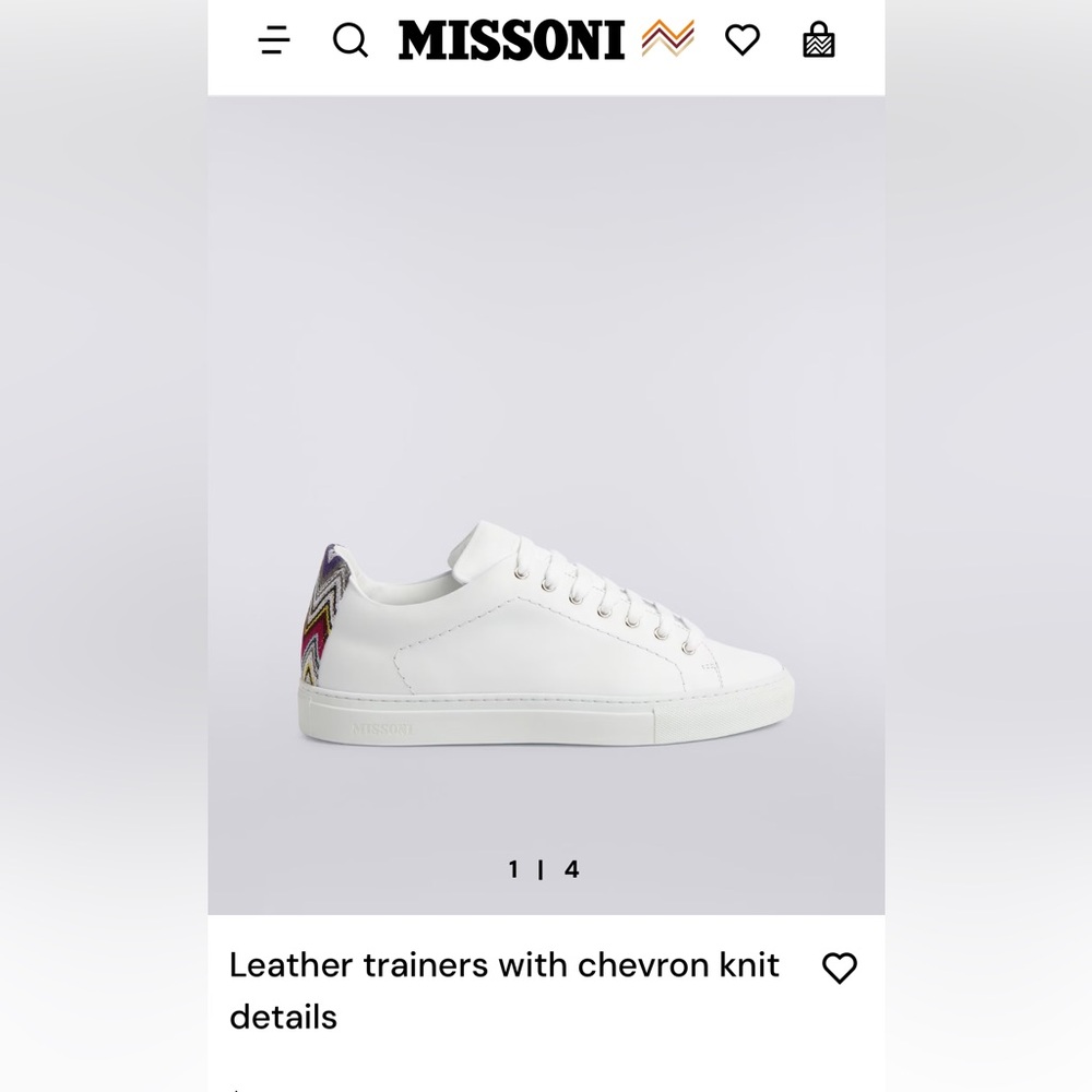 NWOT Missoni White Leather Trainers with Textured Sole and Chevron Detail